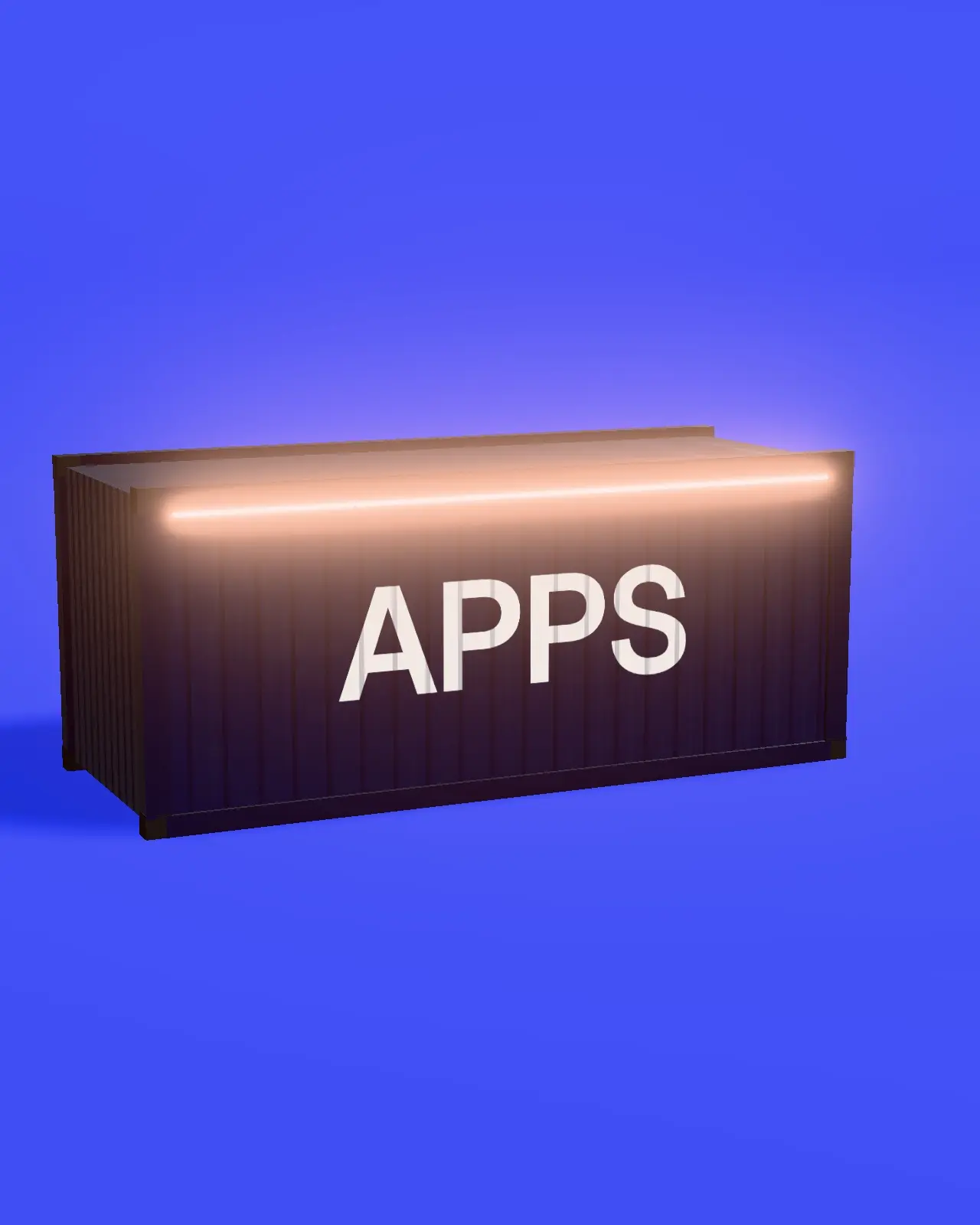 Seecontainer mit der Aufschrift „APPS“ vor kobaltblauem Grund