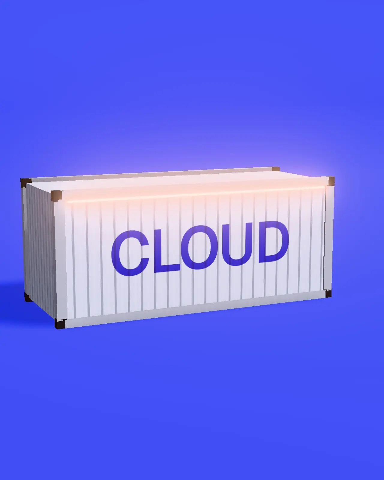 Seecontainer mit der Aufschrift „CLOUD“ vor kobaltblauem Grund