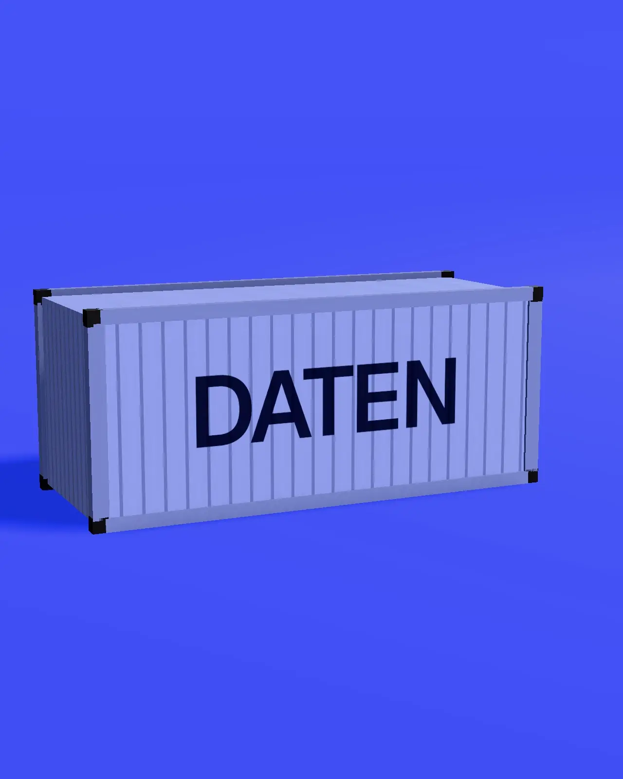 Seecontainer mit der Aufschrift „DATEN“ vor kobaltblauem Grund