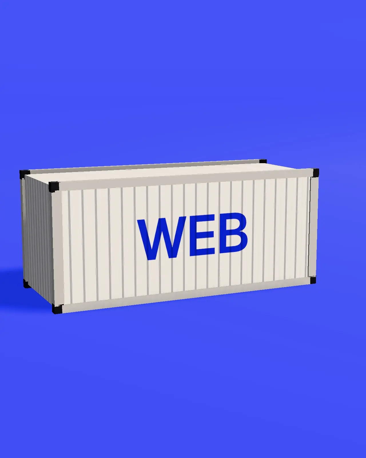 Seecontainer mit der Aufschrift „WEB“ vor kobaltblauem Grund